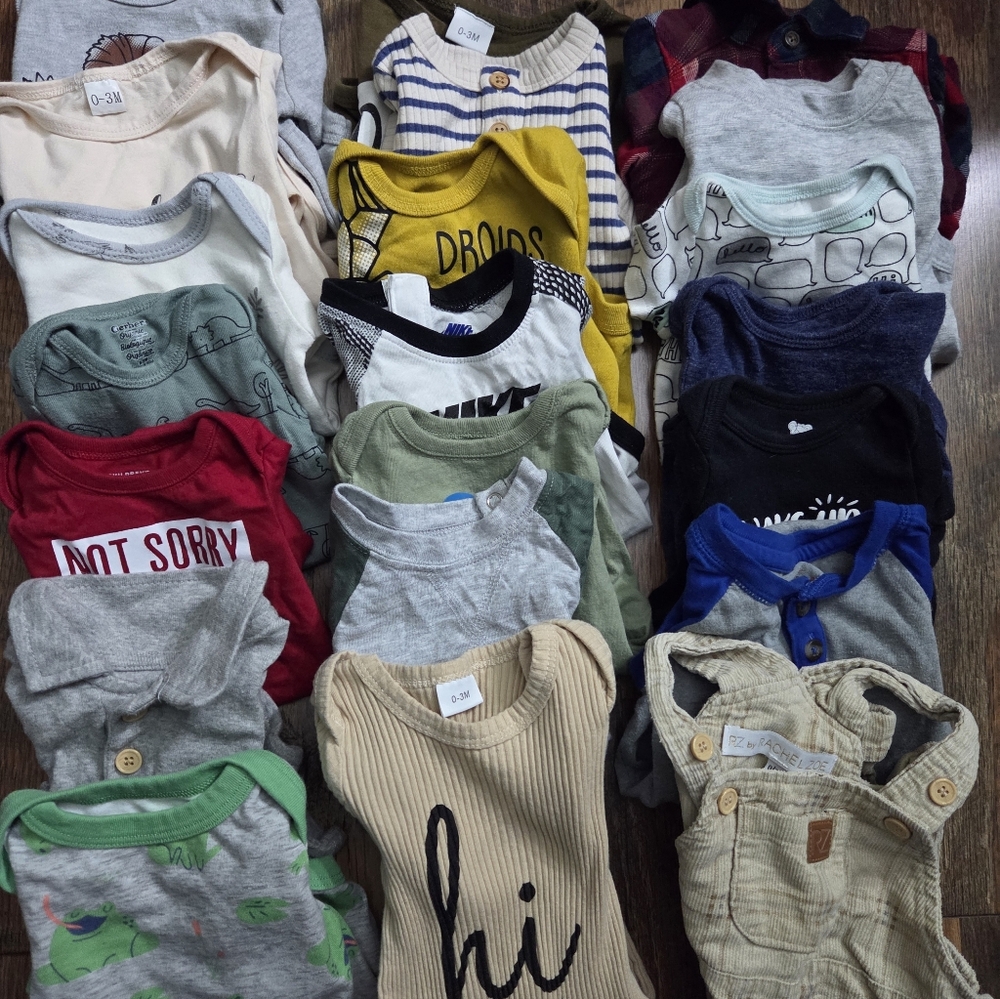 Boys 0-3 Month Clothes- 33 Pieces- Onsies, Shirts, Pants